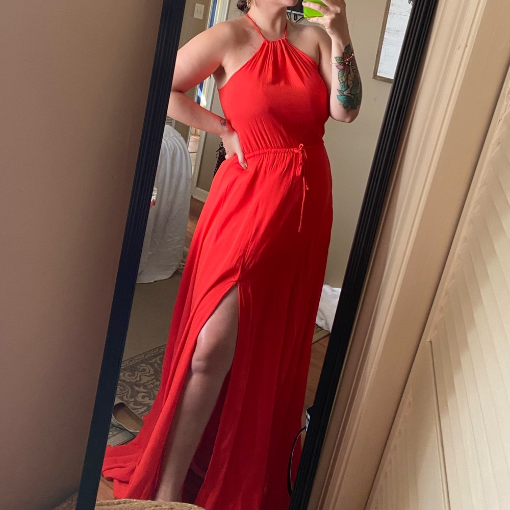 Vici Red Halter Maxi Dress with Side Slit